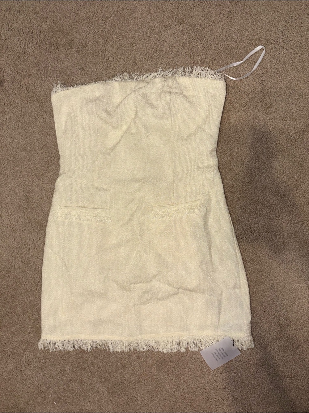 Fringe-Trim Strapless Mini Dress in Cream - Picture 4 of 5